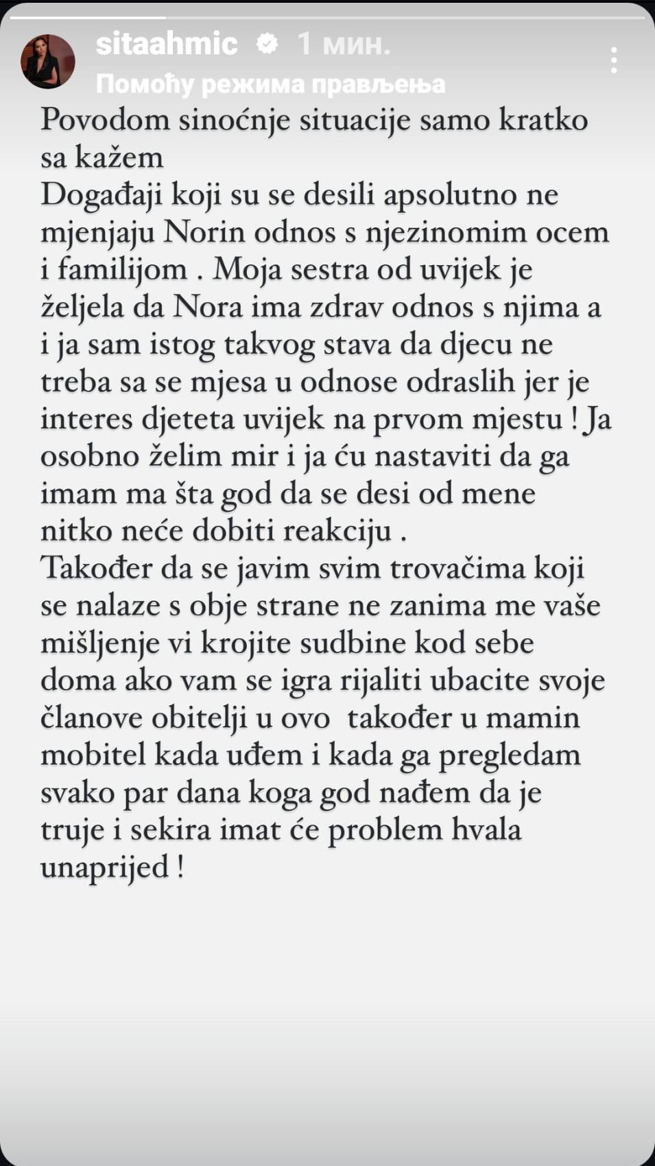 Hitno oglašavanje: Sita Ahmić otkrila da li će aminovati Asminovo viđanje Nore, pa osudila ljude koji osuđuju njenu majku Groficu!