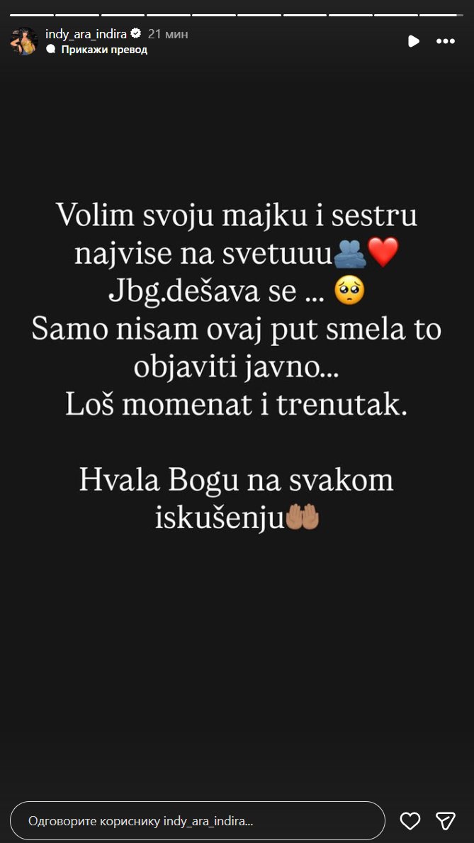 Indi van sebe! Pevačica uplakana od ranog jutra, srce joj puca zbog svađe sa sestrom Editom