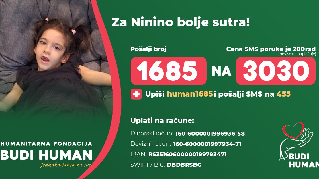 SRBIJO, BUDI HUMANA: Mala Nina bije najvažniju bitku, potrebna nam je pomoć svih nas!
