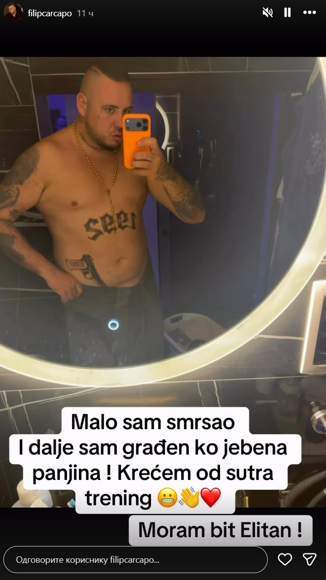 SKINUO MAJICU I OTKRIO PLAN! Filip Car pokazao kako izgleda pred Elitu 10: Krećem od sutra na trening! (FOTO)