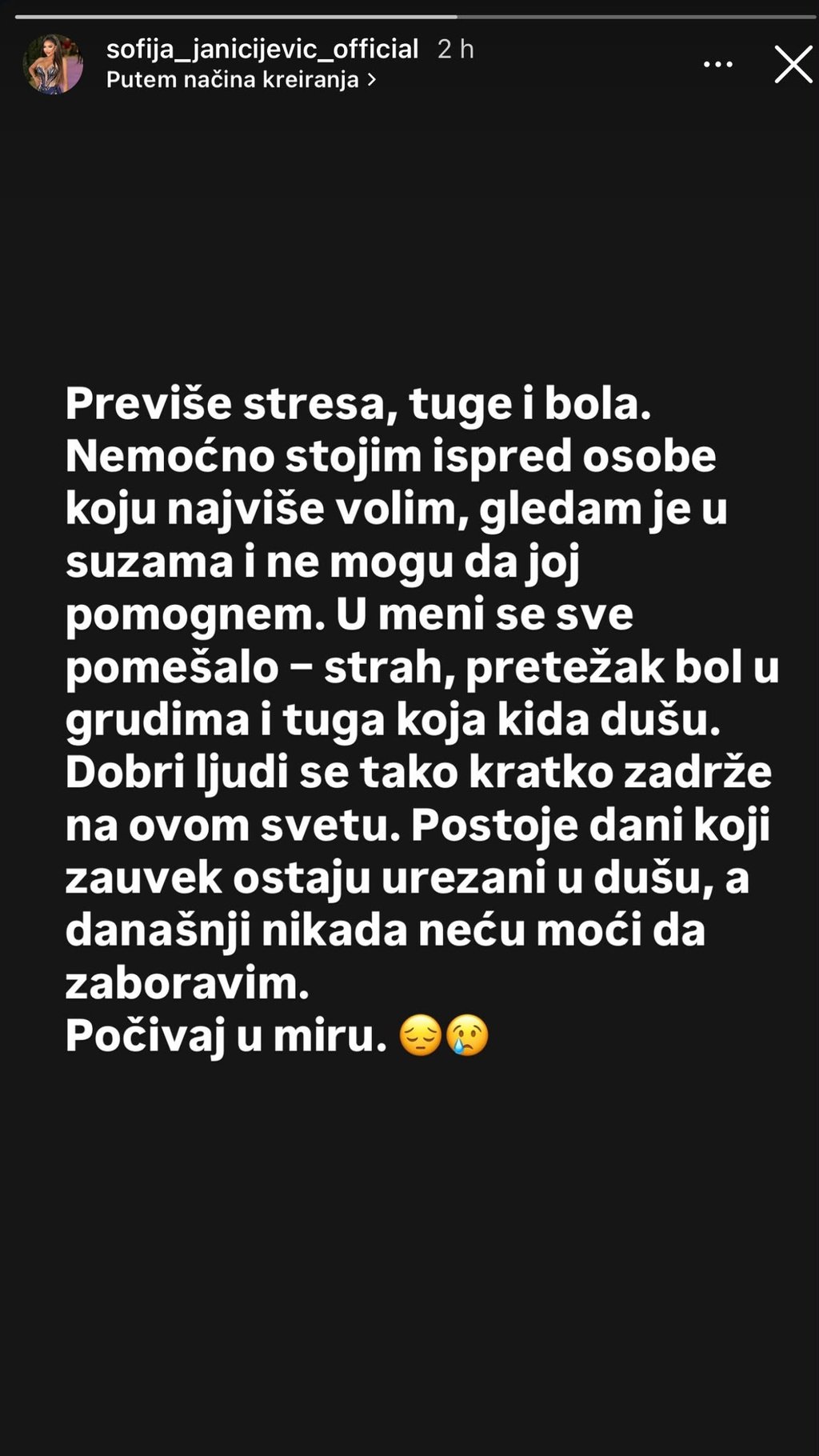 Smrtni slučaj u porodici Sofije Janićijević! Ona se oprostila od drage osobe emotivnim rečima: U meni se sve pomešalo - strah, pretežak bol i tuga... (FOTO)