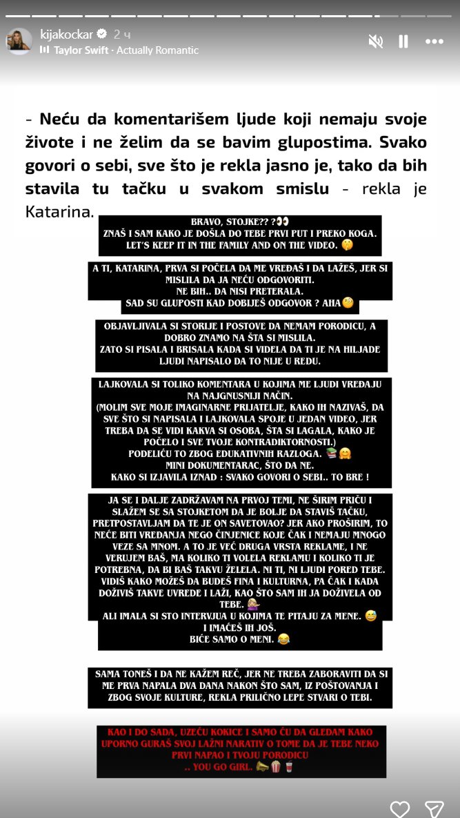 ESTRADNI RAT NE JENJAVA! Kija opet udarila javno na Kaću Živković, nikad brutalnije o pevačici i njenom mužu: Sama toneš, uzeću kokice i gledaću... (FOTO)