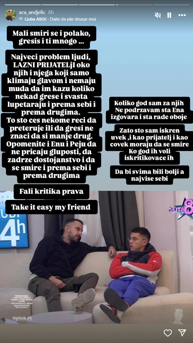 LAŽNI PRIJATELJI NEMAJU PETLJU DA TI KAŽU... Bivši učesnik Elite javno iskritikovao Peju, evo šta mu je poručio