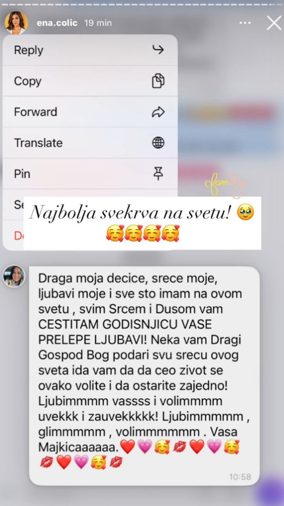 VOLI VAS VAŠA MAJKICA... Zlata Petrović uputila emotivnu poruku Eni i Peji povodom godišnjice veze: Čolićeva ne krije ponos zbog dobrih odnosa sa svekrvom, evo kako je odgovorila (FOTO)