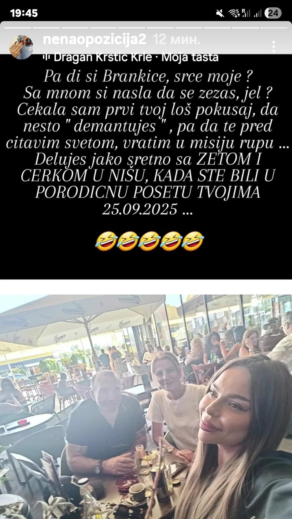 Nova Sofijina laž! Tvrdi da je Daneta (67) jednom videla ispred zgrade, a ovako uživa sa njim u prisustvu MAJKE BRANKICE: Deluješ sretno sa ćerkom i zetom... (FOTO)