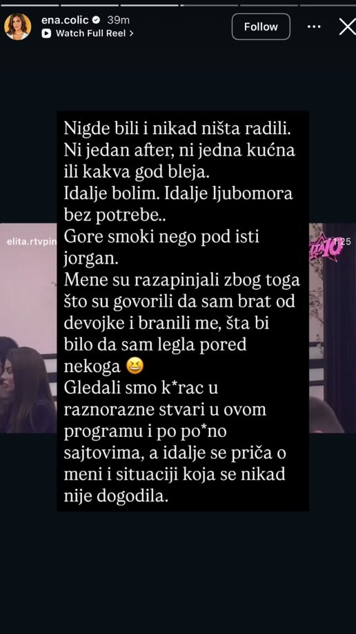 HITNA REAKCIJA! Nakon što je Anđela rekla da ona i Car nisu kao Gastoz i Čolićeva, Ena odmah reagovala, pa joj poručila OVO (FOTO)