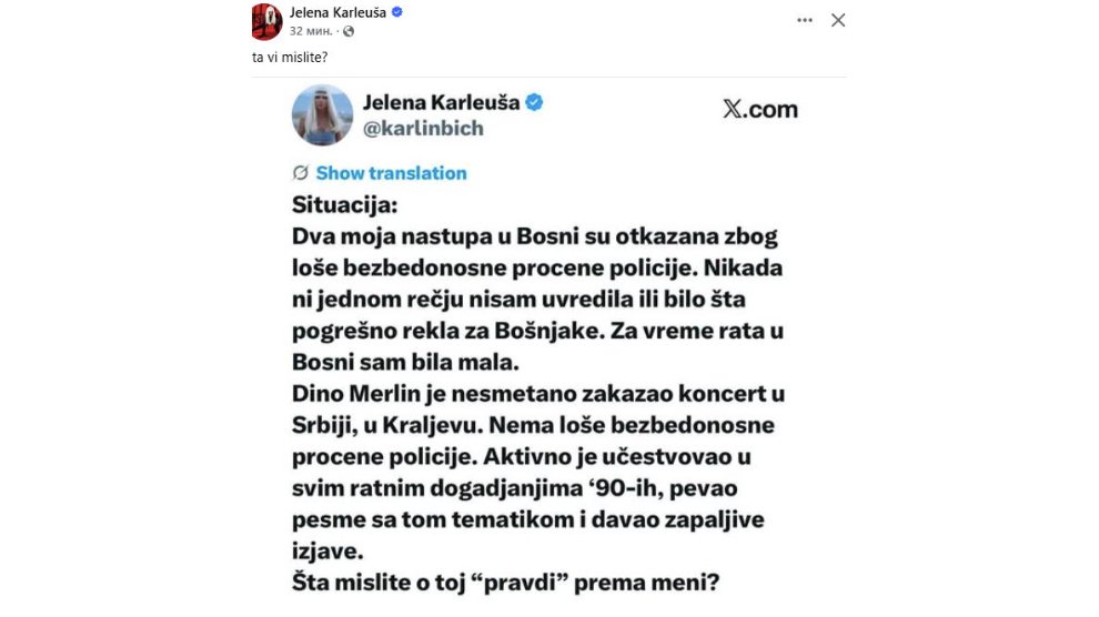 Učestvovao je u ratnim dešavanjima devedesetih, a sad mirno dolazi u Srbiju! Jelena Karšleuša oštro o Dunu Merlinu! Bez dlake na jeziku!