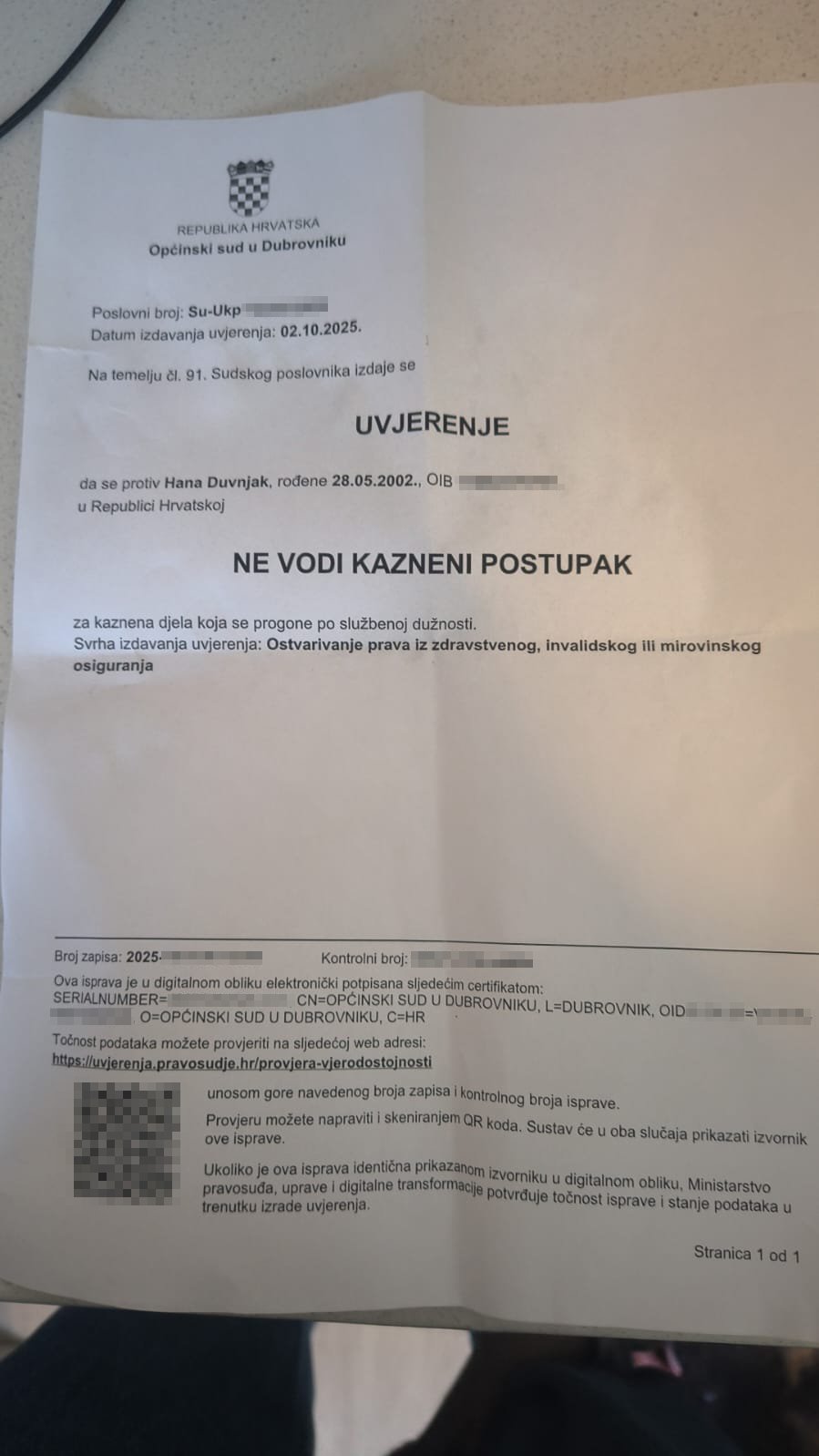 HANA DEMANTOVALA SITU! Nerijova verenica priložila dokaz da nema problema sa zakonom!