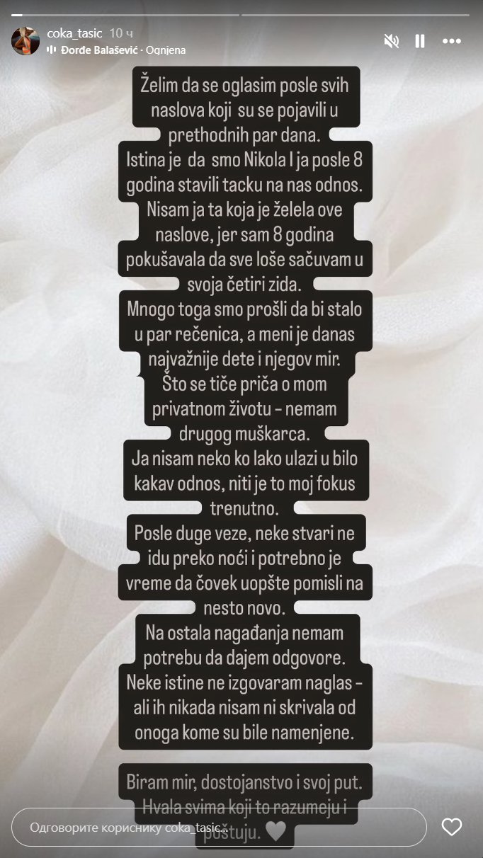 Pokušavala sam... Nakon Lakića, oglasila se i Coka, pa progovorila o rastanku od bivšeg učesnika Elite (FOTO)