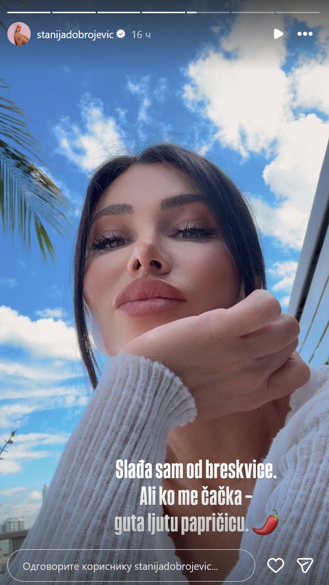 Nakon što je sinoć Mustafa progovorio, oglasila se Stanija! Brutalnom porukom svima zapušila usta: Slađa sam od breskvice, ali ko me čačka... (FOTO)