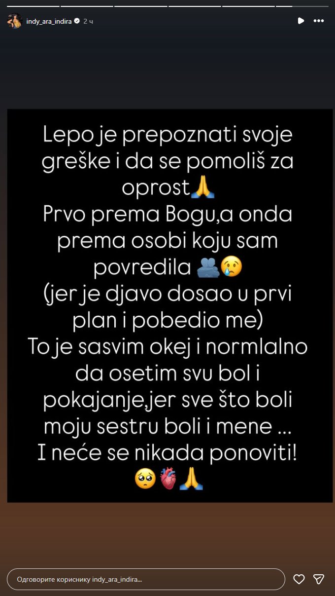 Đavo me je pobedio! Novo oglašavanje Indi Aradinović usred drame sa Editom: Sve što boli moju sestru, boli i mene