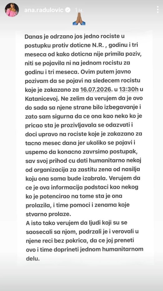 Agonija ne prestaje! Gastozova bivša SRAMNO optužila voditeljku, a sada se ne pojavljuje na suđenju: Oglasila se Ana Radulović (FOTO)